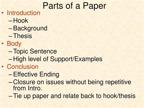 Parts of the paper .